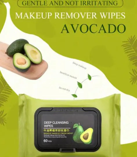 Avocado Makeup Remover Wipes (60 Pcs) for Girls and Women