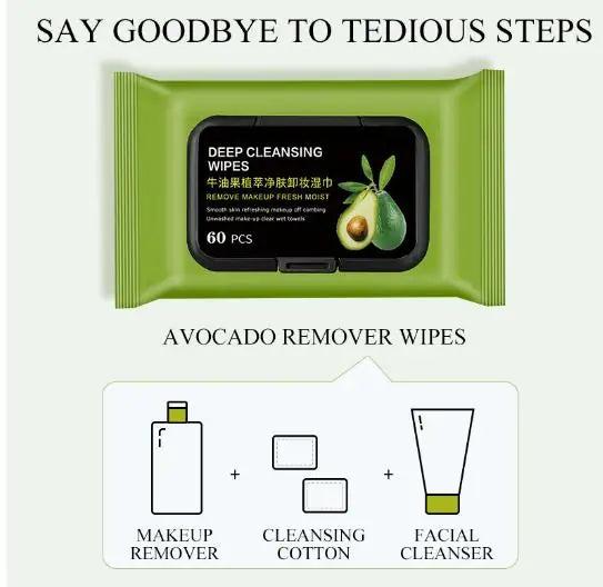 Avocado Makeup Remover Wipes (60 Pcs) for Girls and Women